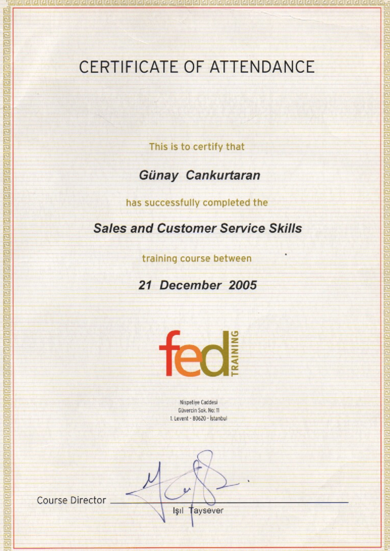 92 certificate of attendance sertifikası